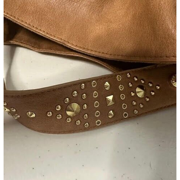 Steve Madden Brown Studded Shoulder Bag Purse Faux Leather Tote w/ Pockets - Picture 6 of 8